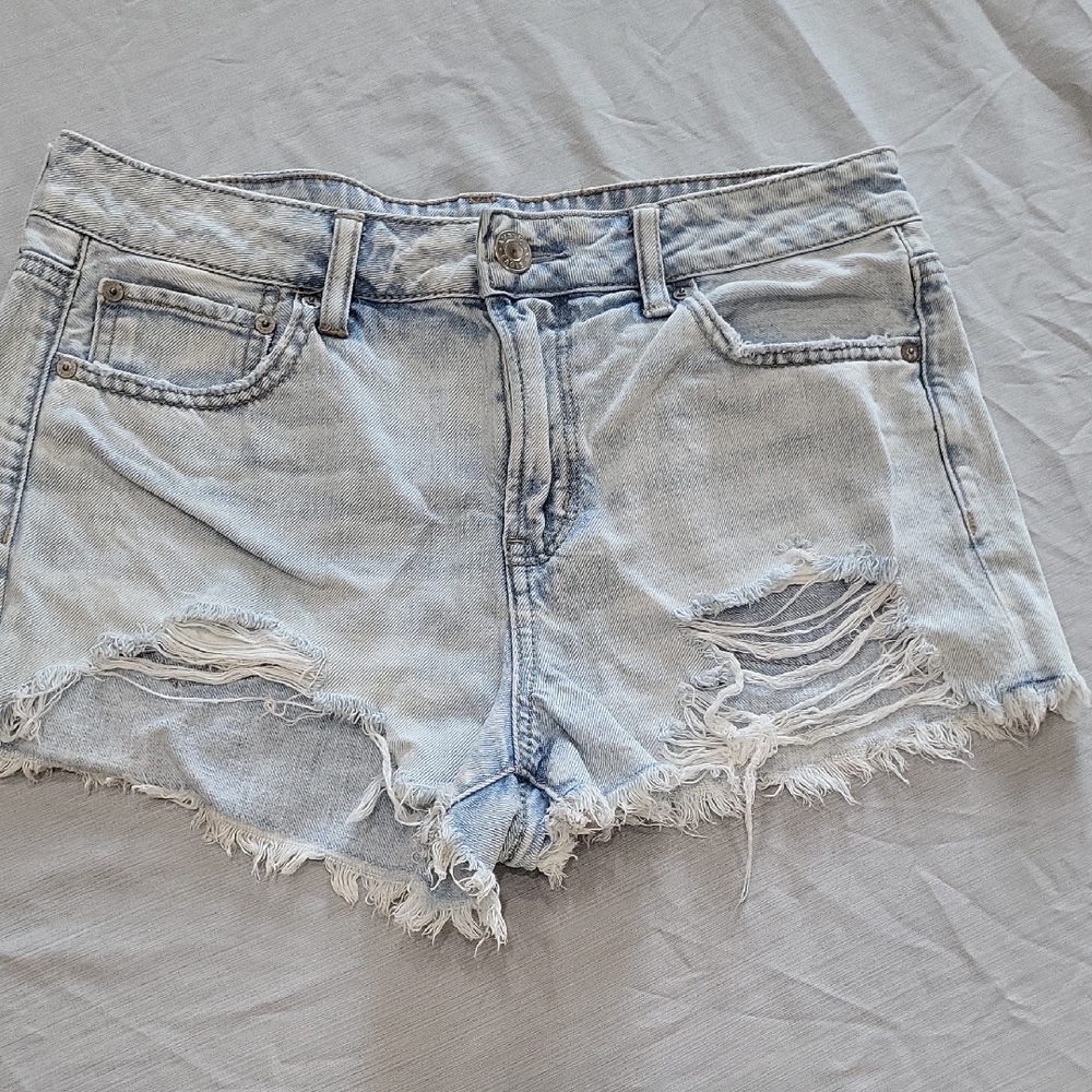 American Eagle Outfitters Light Blue Distressed Womens Jean Shorts